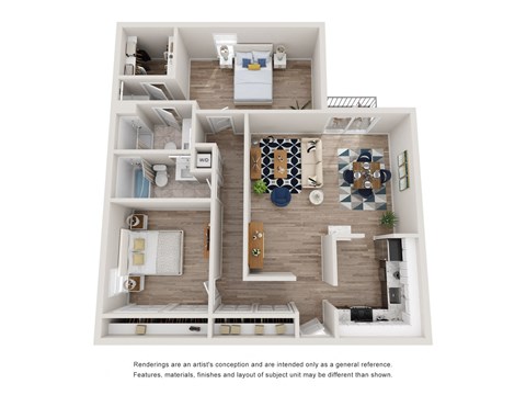Floor plan for 2 beds, 2 baths, 1100 sqft